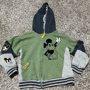 Walt Disney World Parks Kids Full Zip Hoodie Jacket 4 Patches Mickey Mouse Green
